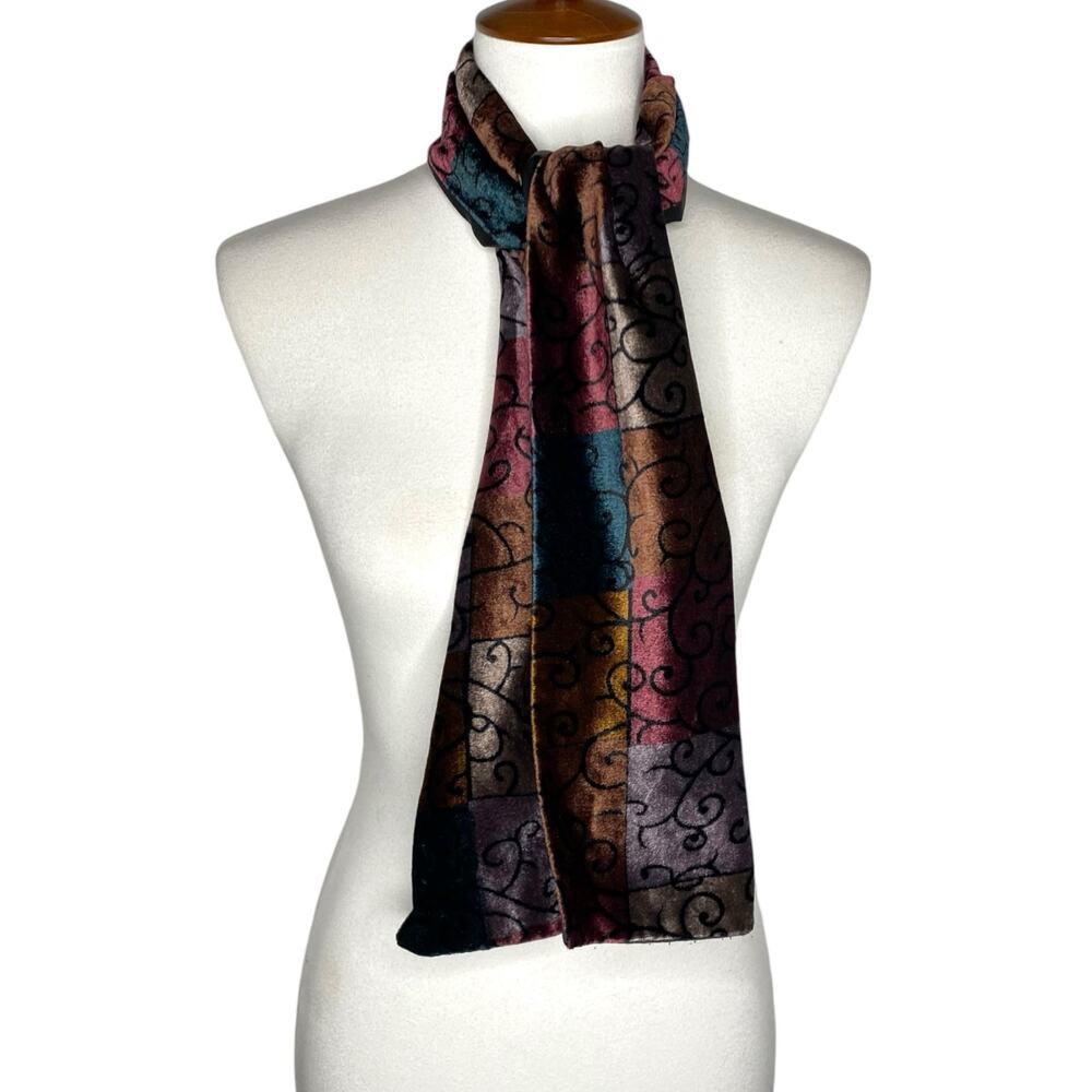 Velvet Patchwork Scarf Purple Red Scroll Pattern Multicolor Boho Dark Romance